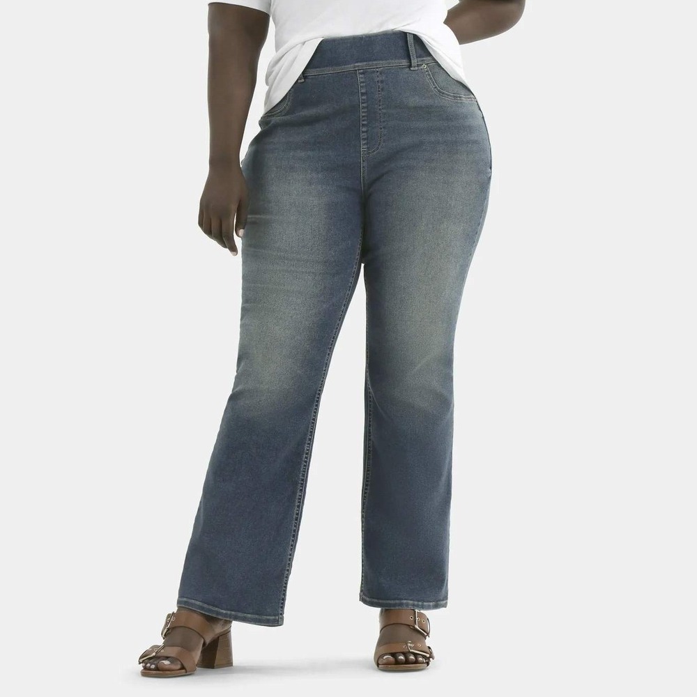 TERRA & SKY High Rise Bootcut Jeans 4X (28W to 30W) Pull On Blue Wash Denim NWT